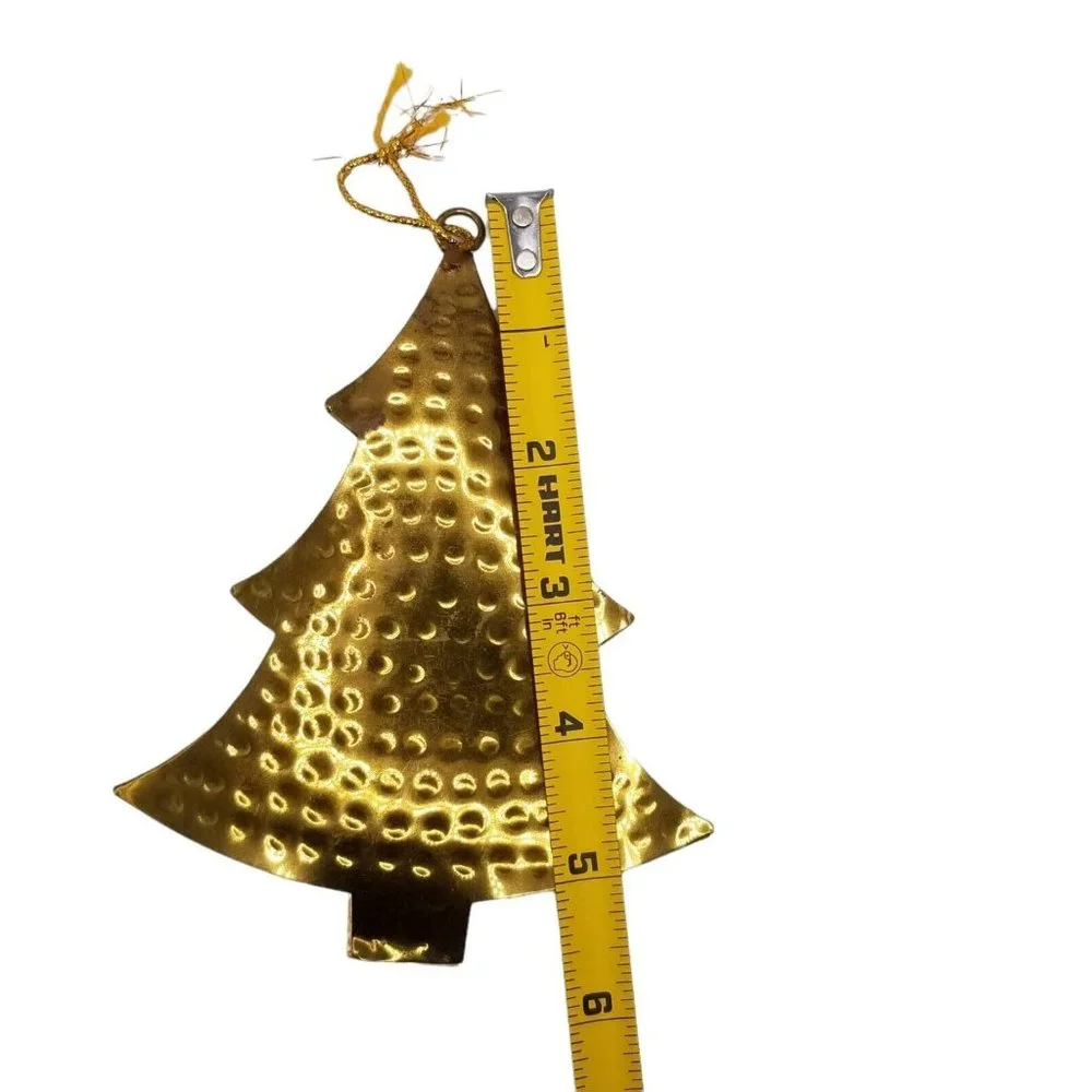 Vintage Christmas Ornament Metal Christmas Tree Gold Toned Dimpled Textured 5.5